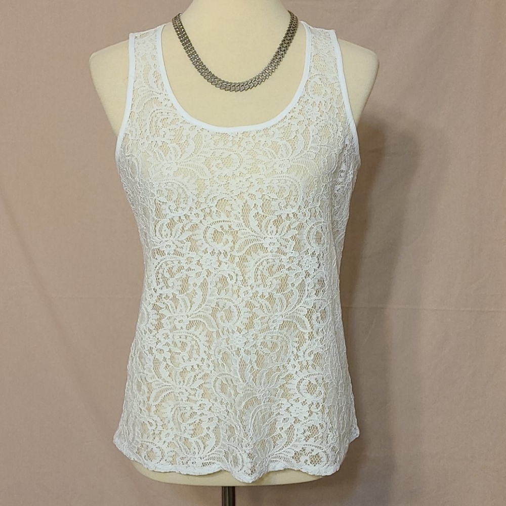 Express White Lace Semi-open Back Sleeveless Top